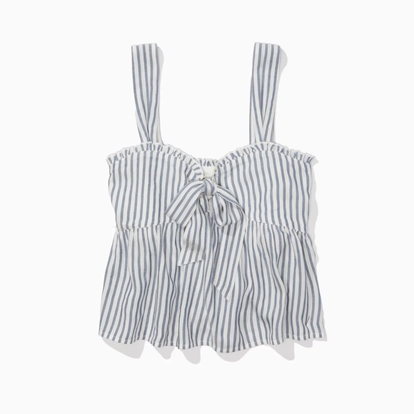 American Eagle Tie-Front‎ Babydoll Sleeveless Striped Blue Blouse Womens XL - Picture 3 of 13
